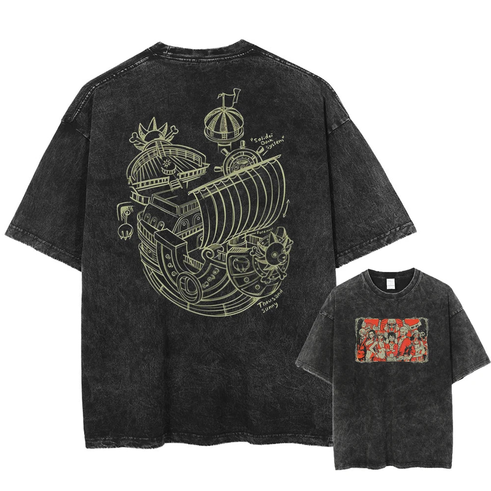 One Piece Straw Hats Oversized Vintage T-Shirt