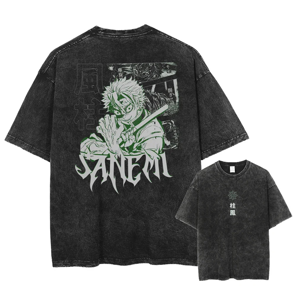 Demon Slayer Sanemi Storm of Vengeance Oversized Vintage T-Shirt
