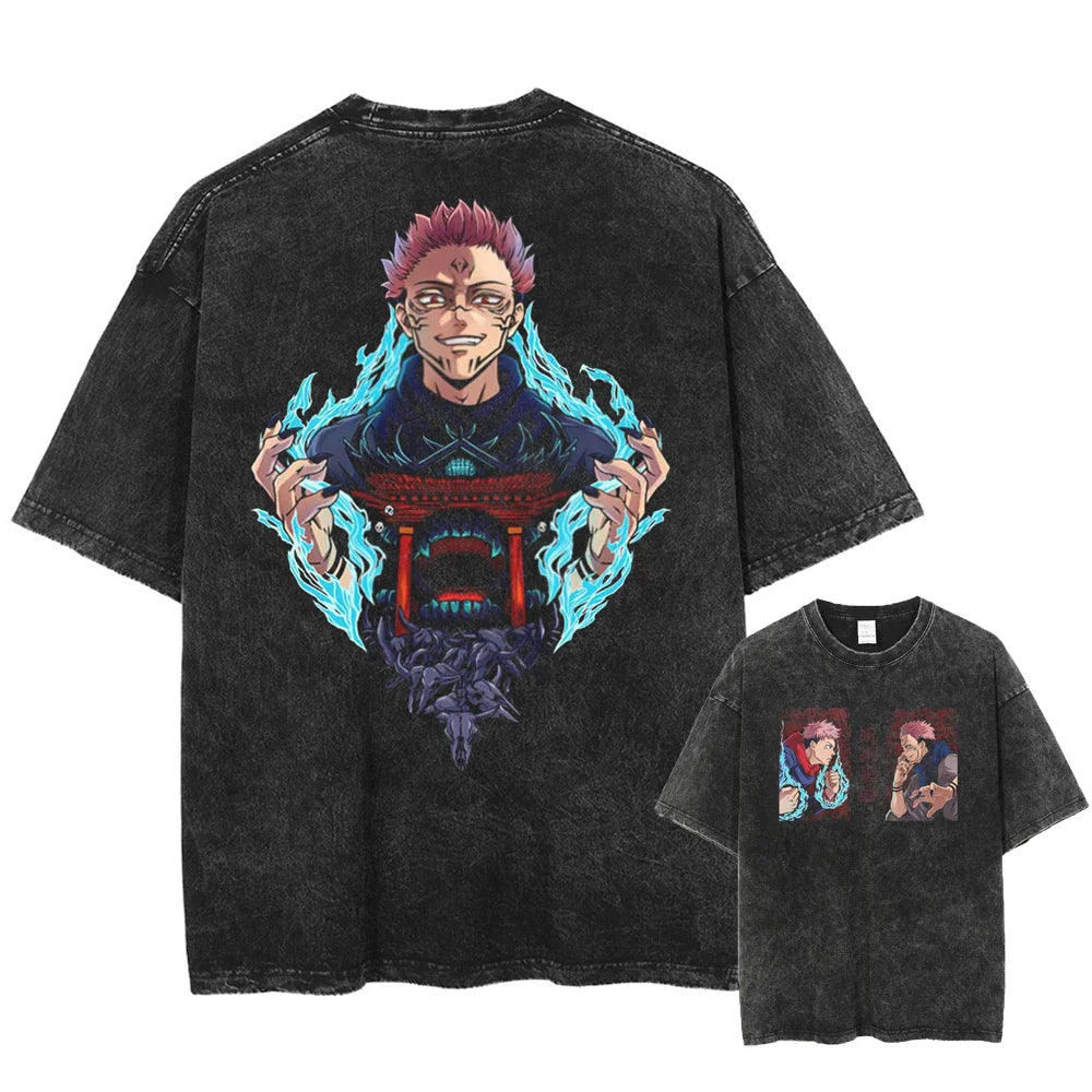 Jujutsu Kaisen Itadori vs Sukuna Vessels of Conflict Oversized Vintage T-Shirt