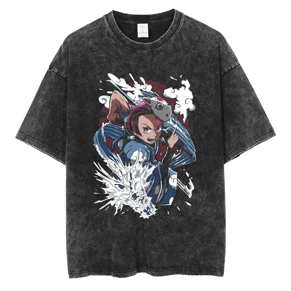 Demon Slayer Tanjiro Kamado Water Breathing Oversized Vintage T-Shirt