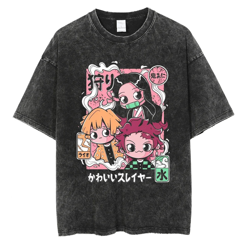Demon Slayer Tanjiro, Nezuko, and Zenitsu Trio Oversized Vintage T-Shirt